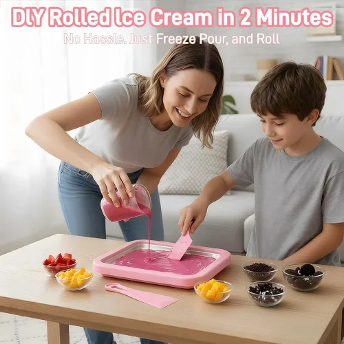 Vista 7 de Máquina para hacer helados enrollados, kit para hacer helados enrollados en casa, haz fácilmente tus propios rollos de helado con 2 espátulas