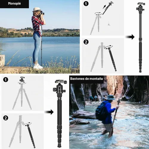 Vista 5 de Trípode resistente de 80/85 pulgadas para cámara y teléfono, trípodes monopié de 85" para cámara, trípode para binoculares DSLR, visores ópticos