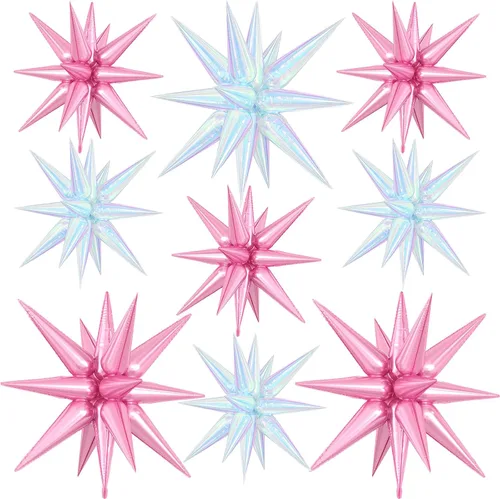 Vista 16 de 9 piezas de globos de estrella beige, grandes globos de papel de aluminio en forma de estrella en explosión, globos de Mylar en punta color crema