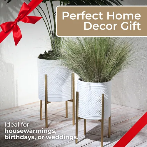 Vista 7 de Macetas decorativas con soporte de metal para decoración del hogar, macetas modernas para decoración de pasillo, entrada y sala de estar, macetas