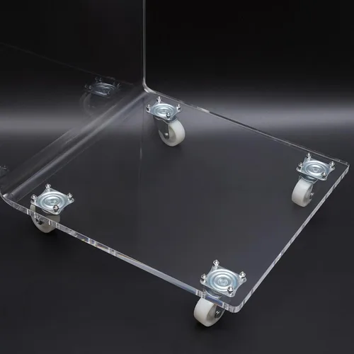 Vista 8 de Mesa auxiliar de sofá transparente en forma de C de acrílico Mesa auxiliar Mesa de café transparente con ruedas