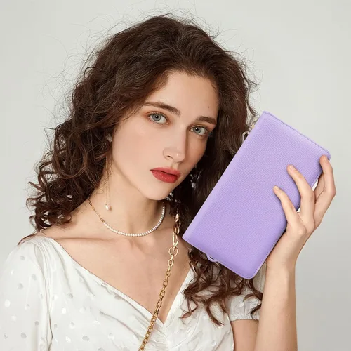 Vista 116 de Chelmon - Monedero para mujer de cuero genuino con bloqueo de señal RFID, para tarjetas de crédito