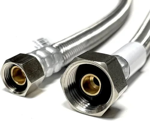 Vista 2 de Conector de línea de suministro de agua para grifo de acero inoxidable trenzado, línea de suministro para grifo - rosca de compresión hembra de 3/8