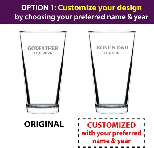 Vista 2 de Personalizado Padrino Est 20XX - Nuevo Vaso de Pinta de Propuesta de Padrino para Padrinos por Primera Vez - Vasos Personalizados en Negrita de 16 Oz