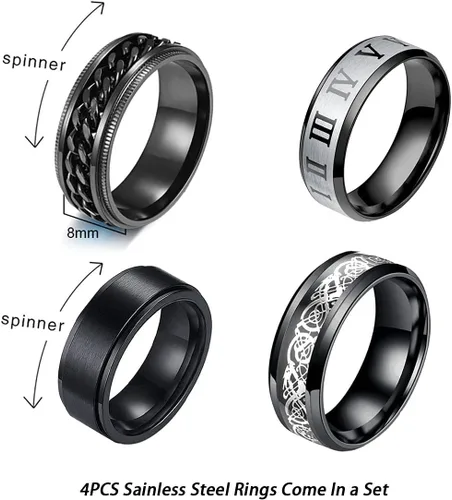 Vista 2 de yfstyle 4 anillos lisos para hombres, anillos de acero inoxidable para hombres, anillos de boda, anillos giratorios geniales para hombres, juego