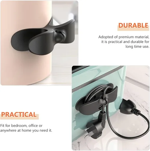 Vista 5 de Mikikit Soporte organizador de cables autoadhesivo, 4 piezas: clips de cable negros, clips de cable de escritorio, gestión de cables de teléfono