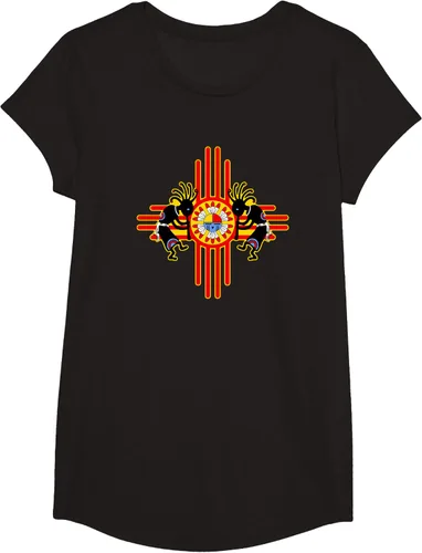 Vista 3 de Native American Kokopelli Kachina Zia Symbol 2 - Camiseta divertida para fanáticos, Negro