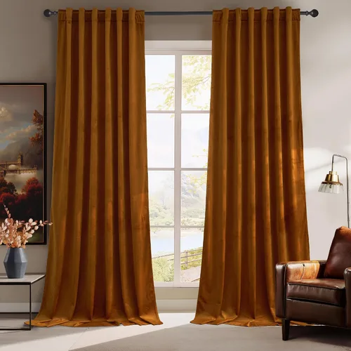 Vista 26 de RYB HOME Cortinas 100% opacas de terciopelo blanco para dormitorio, pestaña trasera y bolsillo para barra, aislamiento térmico, cortinas