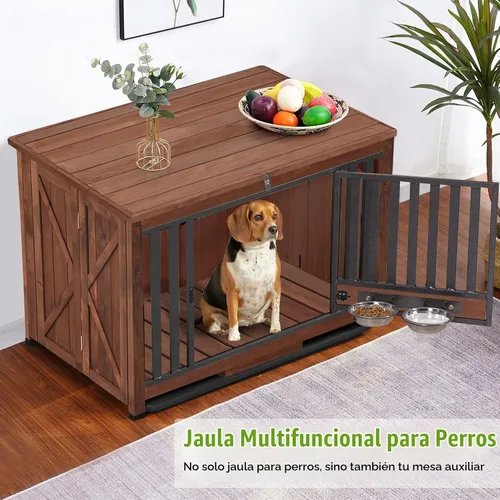 Vista 6 de GUTINNEEN Muebles de Jaula para Perros Plegables Perrera para Perros Pequeños Medianos Grandes Casa de Madera Maciza para Perros con Cuenco Jaula