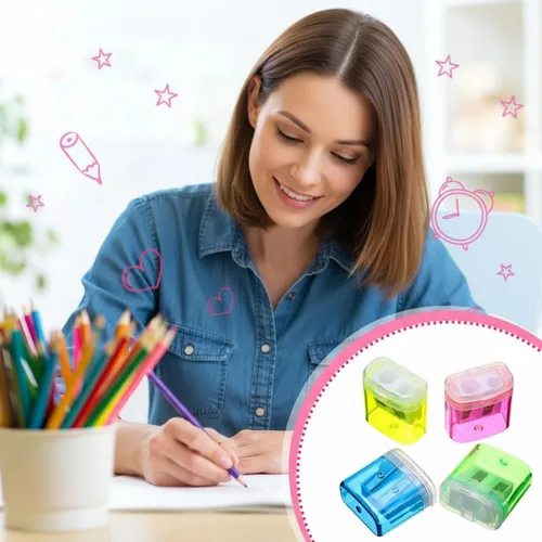 Vista 6 de Teling 144 sacapuntas manuales, 180 unidades, sacapuntas manuales a granel de mano con doble agujero, sacapuntas coloridos portátiles compactos