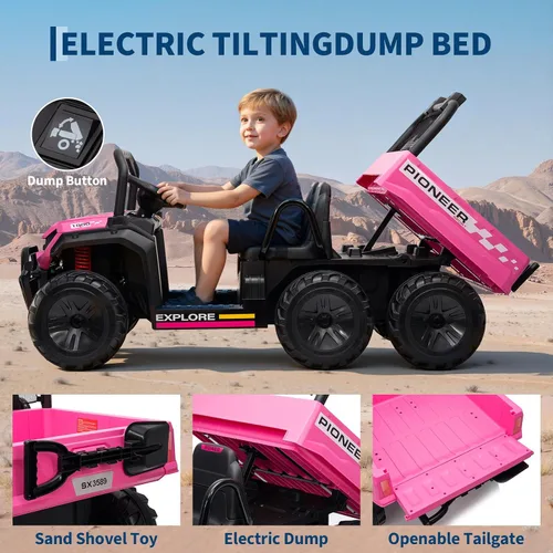Vista 2 de Camión volquete eléctrico de 24 V 4WD para niños, 2 plazas con control remoto parental, 3 velocidades, auto de juguete todoterreno todoterreno