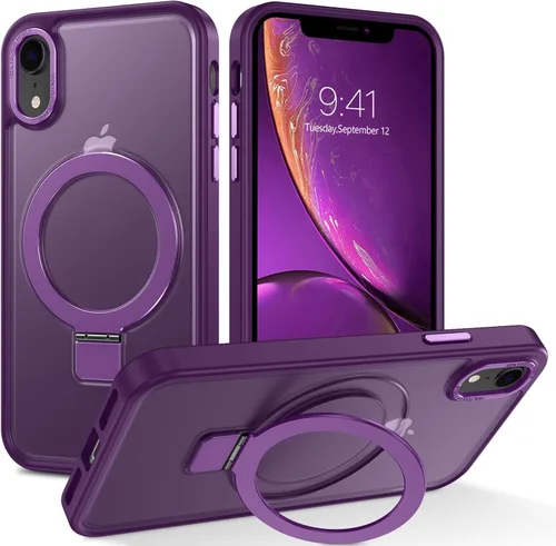 Vista 10 de DUEDUE Funda magnética para iPhone XR con soporte de anillo [compatible con Magsafe], funda protectora de cuerpo completo, delgada, a prueba de Negro