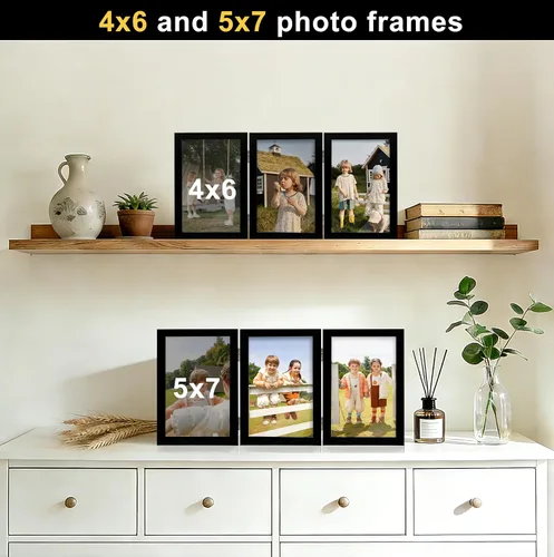 Vista 7 de TOFOREVO Marco de Fotos Triple de Madera con Bisagras 4x6 para 3 Fotos Vidrio de Alta Definición Se Coloca Verticalmente en Escritorio o Mesa Negro