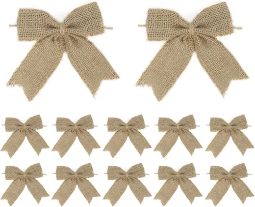 Vista 9 de AIMUDI Lazos de encaje de arpillera natural de 4 pulgadas, lazos rústicos de arpillera para decoración de árbol de Navidad, lazos de boda de encaje