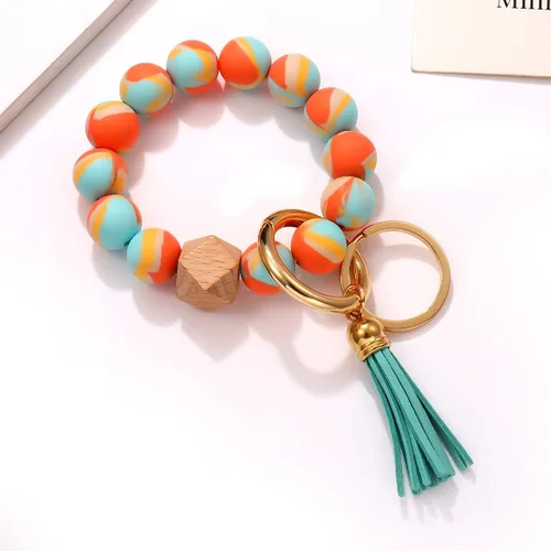 Vista 4 de Llavero de silicona, pulsera con cuentas, portátil, para llaves de la casa, del auto, con anillo