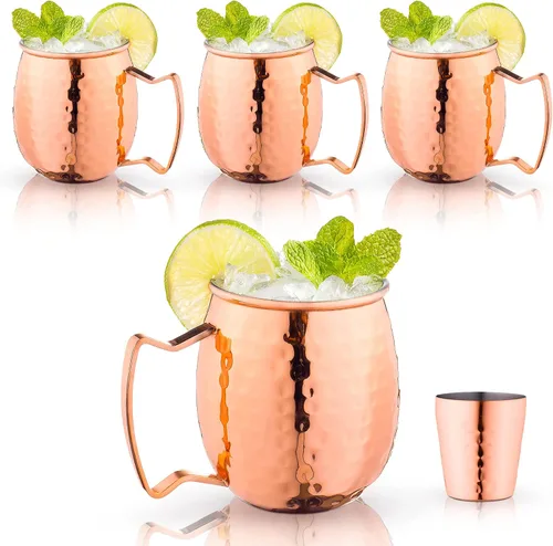 Vista 6 de Royalty Art Moscow Mule - Juego de 4 tazas con acabado de cobre martillado de 16 onzas