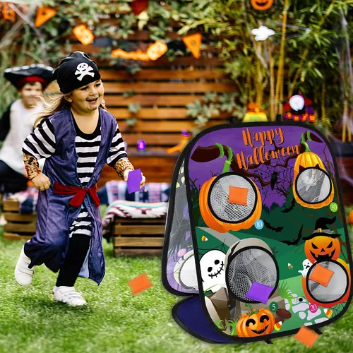 Vista 5 de Juegos de Halloween para fiesta de niños, juegos de lanzamiento de bolsas de calabaza fantasma, juegos de fiesta de Halloween, juegos de carnaval