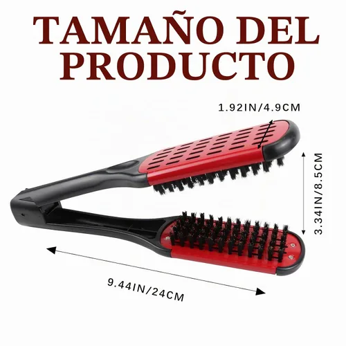 Vista 2 de Peine alisador de pelo, pelo de jabalí doble cara cepillo peine abrazadera, herramienta de peinado (rojo)