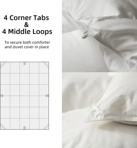 Vista 5 de Royoliving Edredón de plumas blanco para todas las estaciones con funda de 400 hilos, 100% algodón, relleno de edredón de calidad hotelera