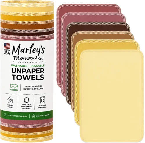 Vista 9 de Marley's Monsters Toallas sin papel - rollo de 12 unidades, toallas de papel reutilizables sin papel, de algodón, libres de árboles