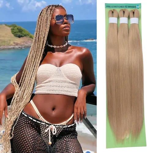 Vista 20 de Pelo corto negro trenzado preestirado de 14 pulgadas para trenzas sin nudos, pelo sintético 1B trenzado para trenzas Bob Box