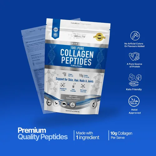 Vista 6 de The Intelligent Health - Péptidos de colágeno hidrolizado en polvo, alimentados con pasto, alto en proteínas, sin sabor, libres de gluten, apto