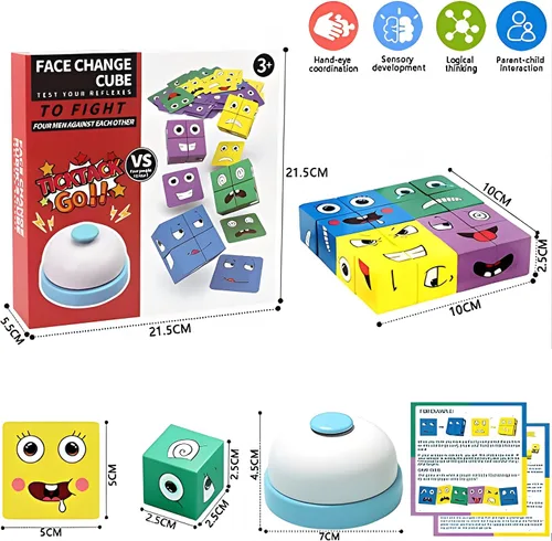 Vista 6 de Cubos de madera, IQ Puzzle, Building Cube Express Toy Faces, Magic Face Building Block Puzzle de madera Montessori Toy