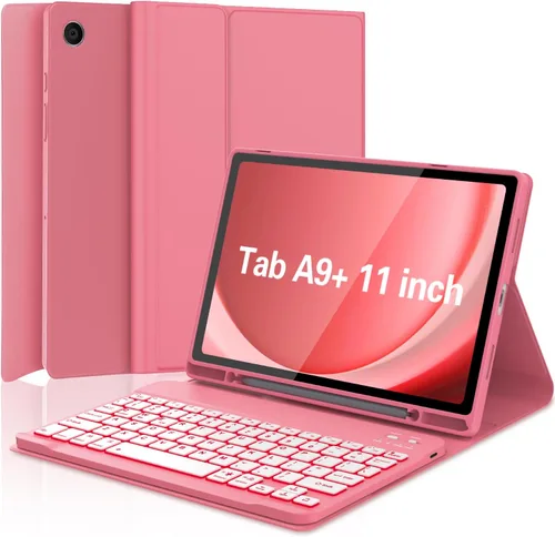 Vista 10 de Funda para Galaxy Tab A9 Plus con teclado 5G de 11 pulgadas 2023 (SM-X210/X216/X218), funda de teclado de tableta desmontable retroiluminada de 7
