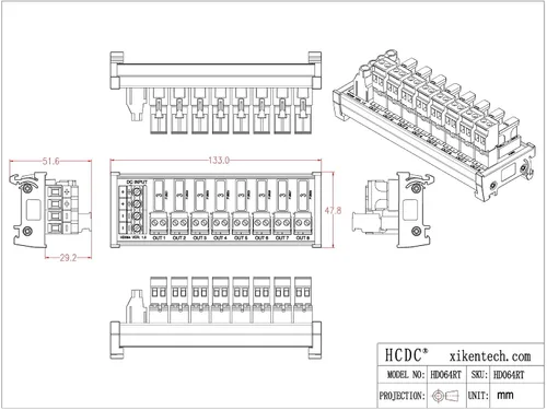 Vista 7 de Bloque de terminales enchufable de 8 canales para montaje en riel DIN, para CC 5-32V, módulo de fusible de distribución de energía, HCDC HD064RT