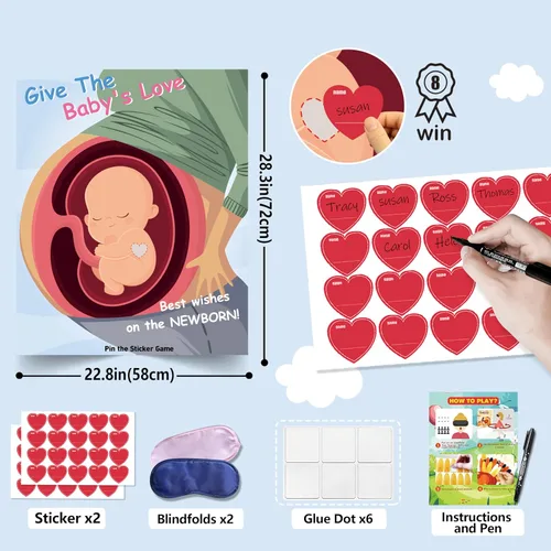 Vista 3 de Juegos de baby shower, recuerdos de fiesta, pin the heart en los juegos del bebé, decoraciones de baby shower, suministros de fiesta de cumpleaños