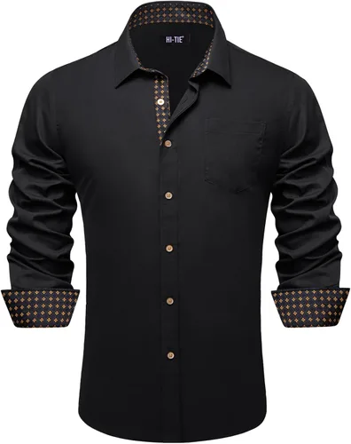 Vista 19 de Hi-Tie Camisa de manga larga jacquard con contraste interior sin arrugas para hombre