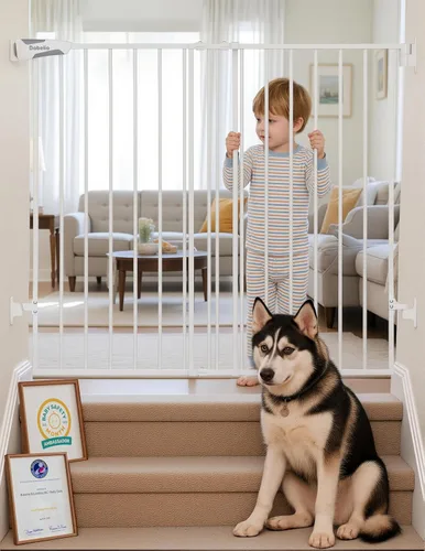 Vista 28 de Babelio Puerta de seguridad para bebés para escaleras, cocina y puertas, sin barra inferior, fácil instalación, operación con una sola mano, cierre