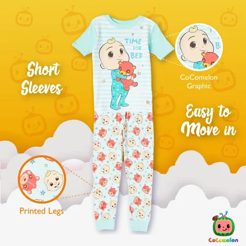 Vista 5 de CoComelon Conjunto de pijama de algodón ajustado de 4 piezas para niños, suave y lindo para niños