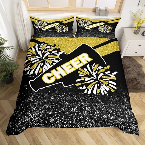 Vista 24 de Feelyou Funda de edredón con lazo de animadora, tamaño individual, para niños y niñas, divertido juego de ropa de cama deportiva, 2 piezas, Azul