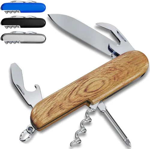 Vista 13 de Cuchillo de bolsillo pequeño 6 en 1 – Llavero multiherramienta – Cuchillo de bolsillo compacto para niños con abridor de botellas, abrelatas