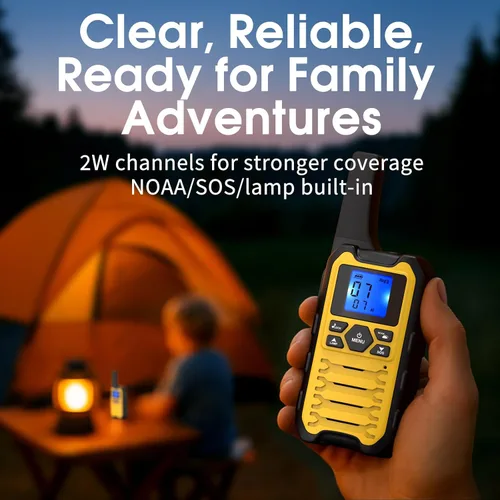 Vista 2 de Wishouse Walkie Talkies K15 de largo alcance para adultos, radios recargables bidireccionales, paquete de 2 unidades, 2 W FRS, 22 canales, USB-C