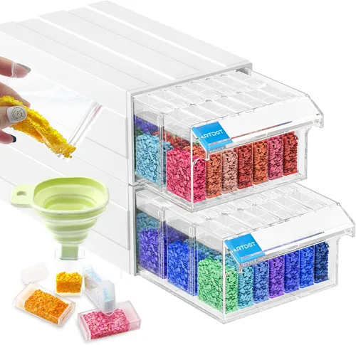 Vista 8 de ARTDOT Contenedores de almacenamiento de 56 rejillas para kits de arte de diamante para adultos, 2 paquetes de contenedor portátil de almacenamiento