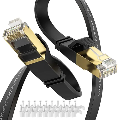 Vista 17 de Cable Ethernet Cat8 de 1.5 pies, 5 unidades, cable de conexión de red de Internet negro de 40 Gbps, RJ45 chapado en oro de alta velocidad doble