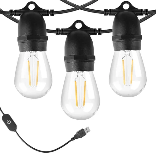 Vista 11 de BRIMAX - Cadena de luces para exteriores de 2 W, 100 pies, grado comercial, con 32 bombillas LED S14 Cadena de luces de patio regulable