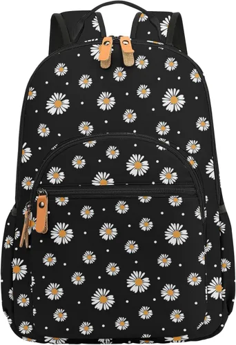Vista 3 de Leaper Mochila para laptop para mujer: linda mochila floral para escuela, universidad, viajes, trabajo, mochila ligera para niños, Negro margarita
