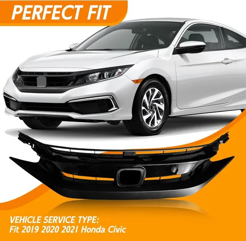 Vista 5 de Rejilla delantera de malla negra mate para defensa delantera Compatible con Honda Civic 2019 2020 2021