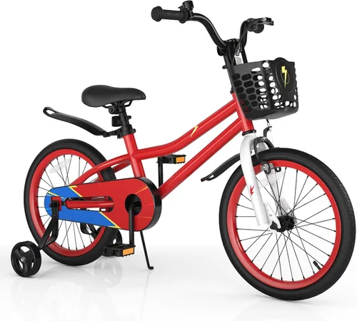 Vista 17 de COSTWAY Bicicleta para niños, 12, 14, 16, 18 pulgadas, para niños y niñas de 3 a 8 años, bicicleta para niños con ruedas de entrenamiento