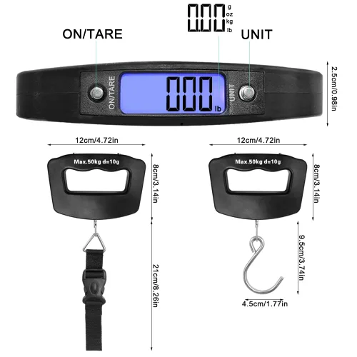 Vista 7 de AFUNTA Báscula de equipaje de 110.2 lbs y 0.35 oz, 2 básculas de equipaje digitales de mano para maletas, báscula digital electrónica para colgar