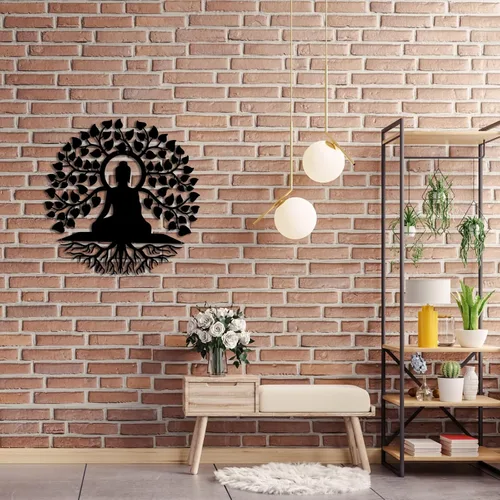 Vista 4 de Arte de pared de metal de Buda, decoración de pared hindú de Patna, estudio de yoga, letrero de metal Om, regalo para el hogar, arte zen, decoración