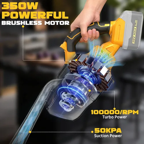 Vista 4 de Aspiradora inalámbrica compatible con batería Dewalt de 20 V (sin batería), 50 kPa 125 AW de succión fuerte 5 filtros HEPA Boquilla 4 en 1