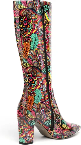 Vista 110 de AMBELIGHT Botas altas hasta la rodilla con cremallera y puntera puntiaguda para mujer, de patente sólida, tacón alto, 3.3 pulgadas