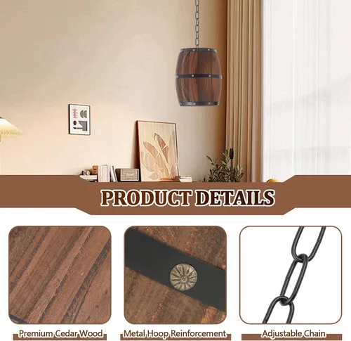 Vista 3 de Copkim Lámpara colgante de barril de vino de madera rústica con cadena ajustada, lámpara colgante antigua E26 lámpara de techo para bar, cocina