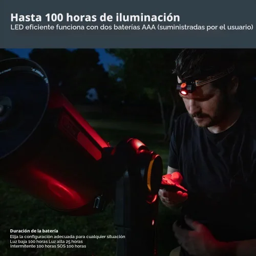 Vista 6 de Celestron – Linterna de visión nocturna para la cabeza – Múltiples modos de luz – Incluye configuración SOS – Ideal para astronomía y campamento