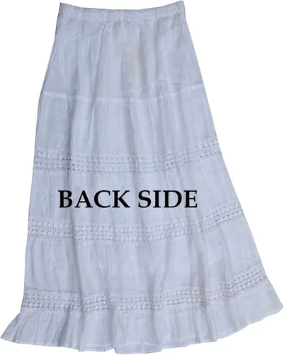 Vista 5 de Hobo Hippie Gypsy Bohemia Color Sólido Largo Falda Blanca India, Blanco