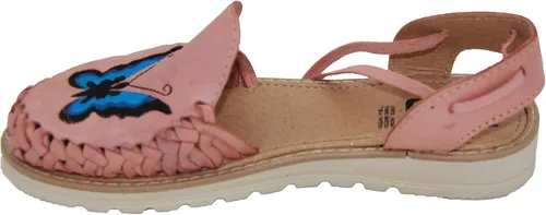 Vista 4 de The Western Shops Sandalias de mariposa de piel para mujer, sandalias mexicanas Huarache, sandalias de mariposa para mujer rosa